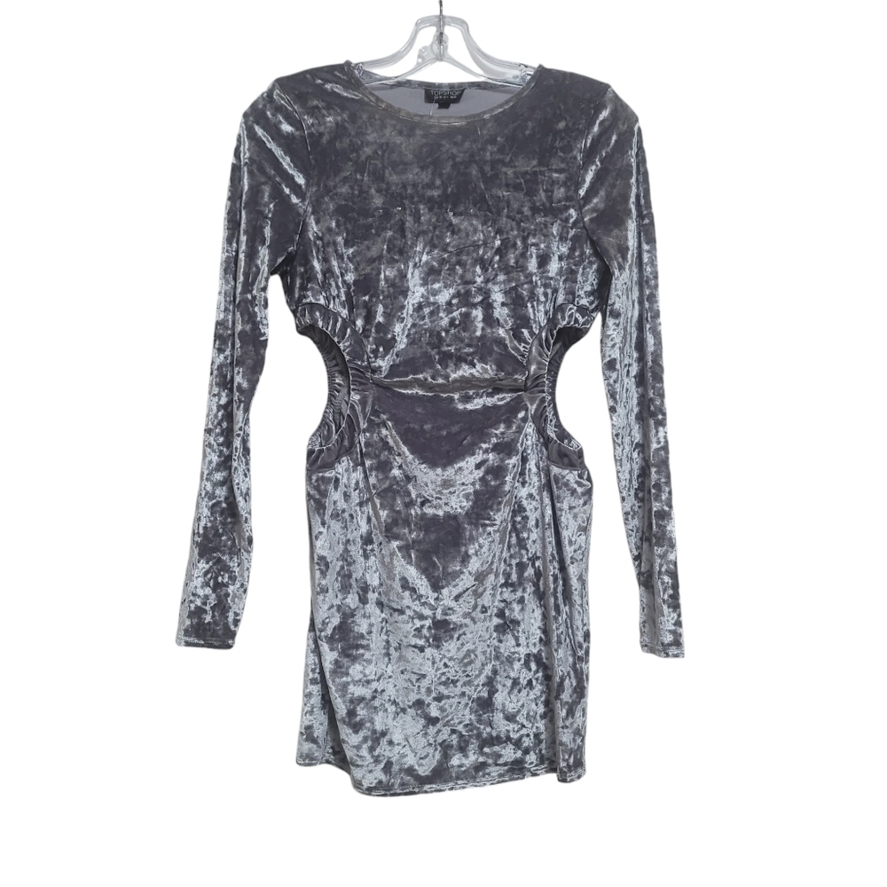 Topshop Silver Velvety Long Sleeved Cocktail Mini Dress Size 6